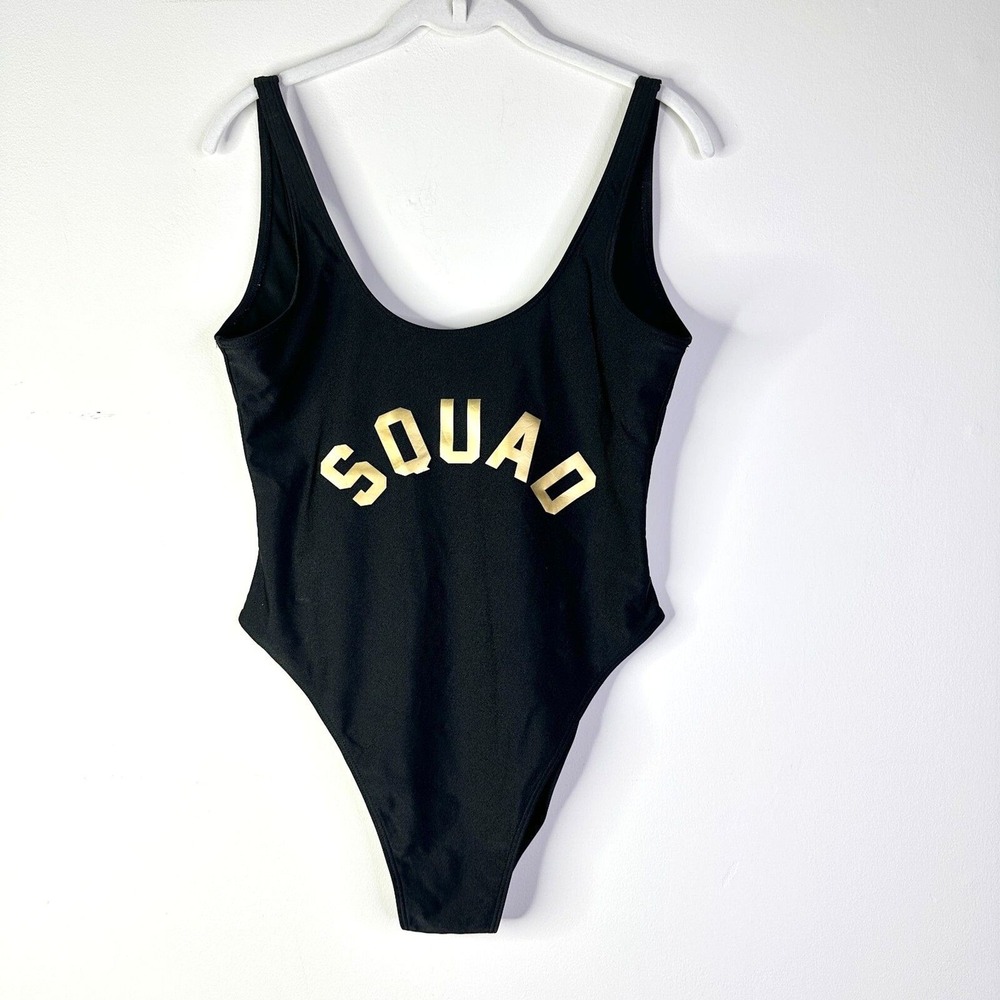 Dixperfect Swimsuit Women L Black Retro High Cut Bathing Suit One Piece Y2K